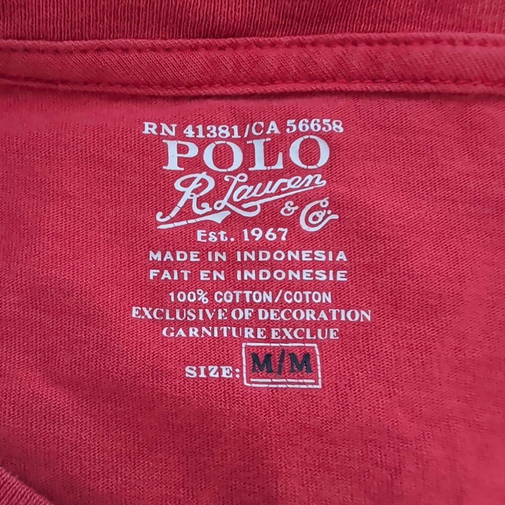 Polo Ralph Lauren T-Shirt Mens Medium Red V-Neck Short Sleeve Pony Logo - Picture 3 of 6